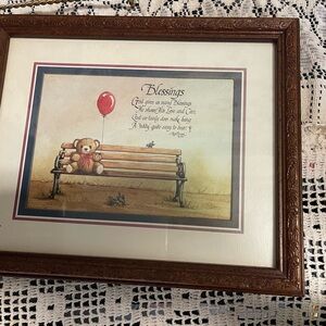 Vintage  'Blessings' Teddy Bear Print with Red Balloon